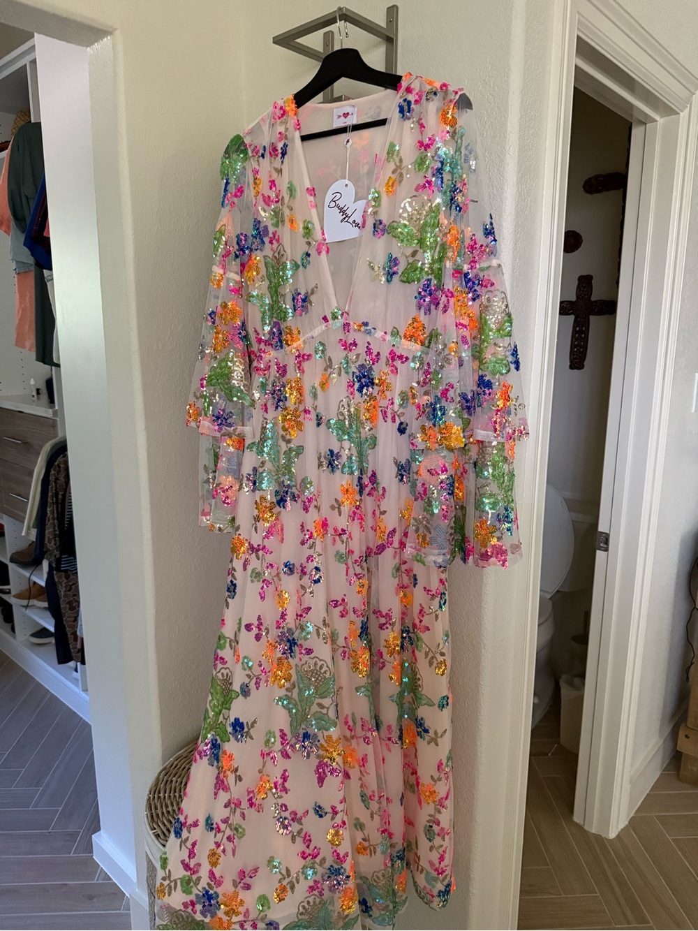 Buddy Love Sequin Floral Mesh Maxi Dress Boho